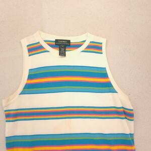 Lauren Ralph Lauren Casual Graphic Sleeveless Tank Top Shirt Womens Size L White
